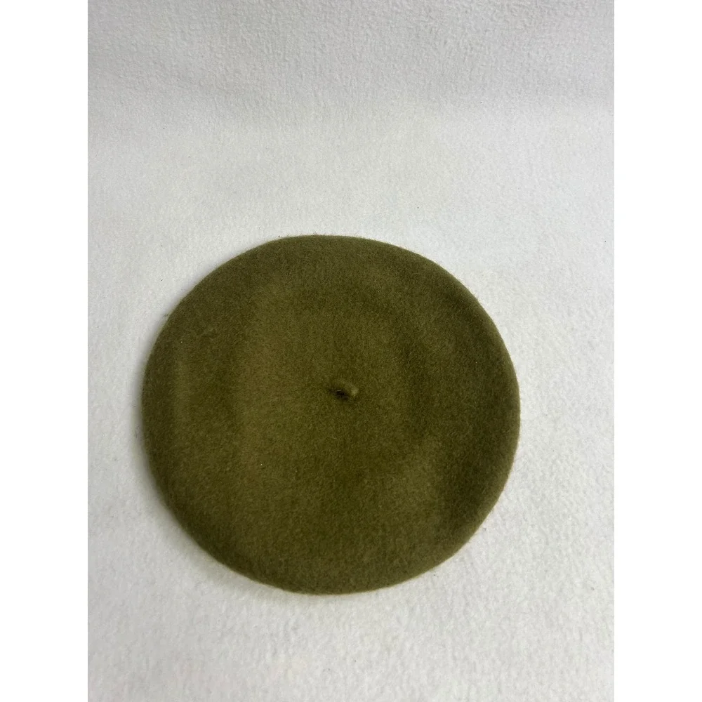 Parisian Dark Academia Womens OS Olive Green Wool Blend Classic Beret